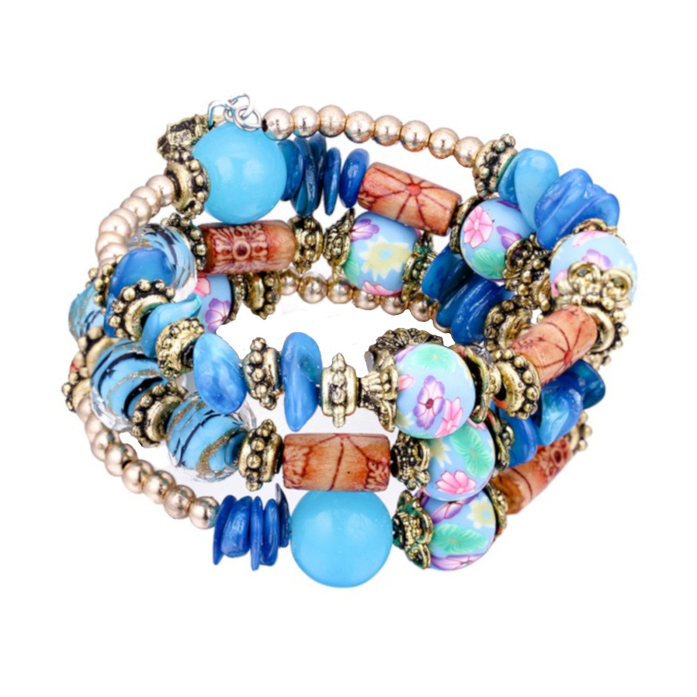 Blue Gold Multicolor Wraparound Bead Bracelet 454j